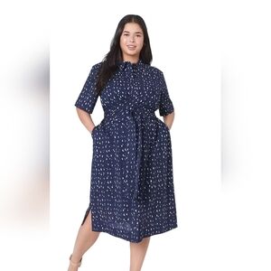 Lane Bryant Navy Blue Midi‎ Dress with White Pattern Size 18